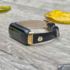 Leather Fitbit Inspire 3 Band: Slim Gold Accent Strap Bracelet, Adjustable Size